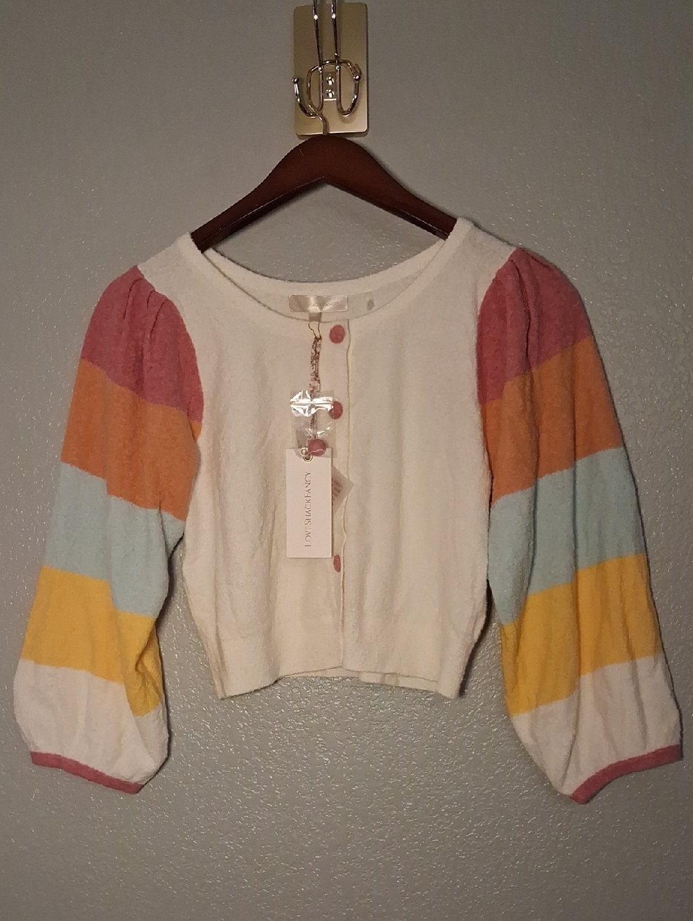 LoveShackFancy Aidyn Crop Knit Puff Sleeve Cardigan